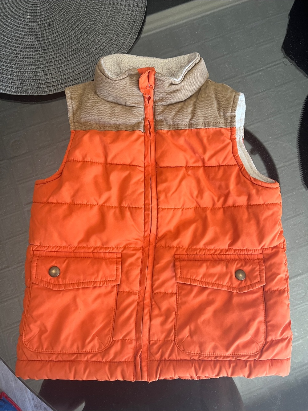 Gymboree Orange Quilted Vest with Tan Yoke